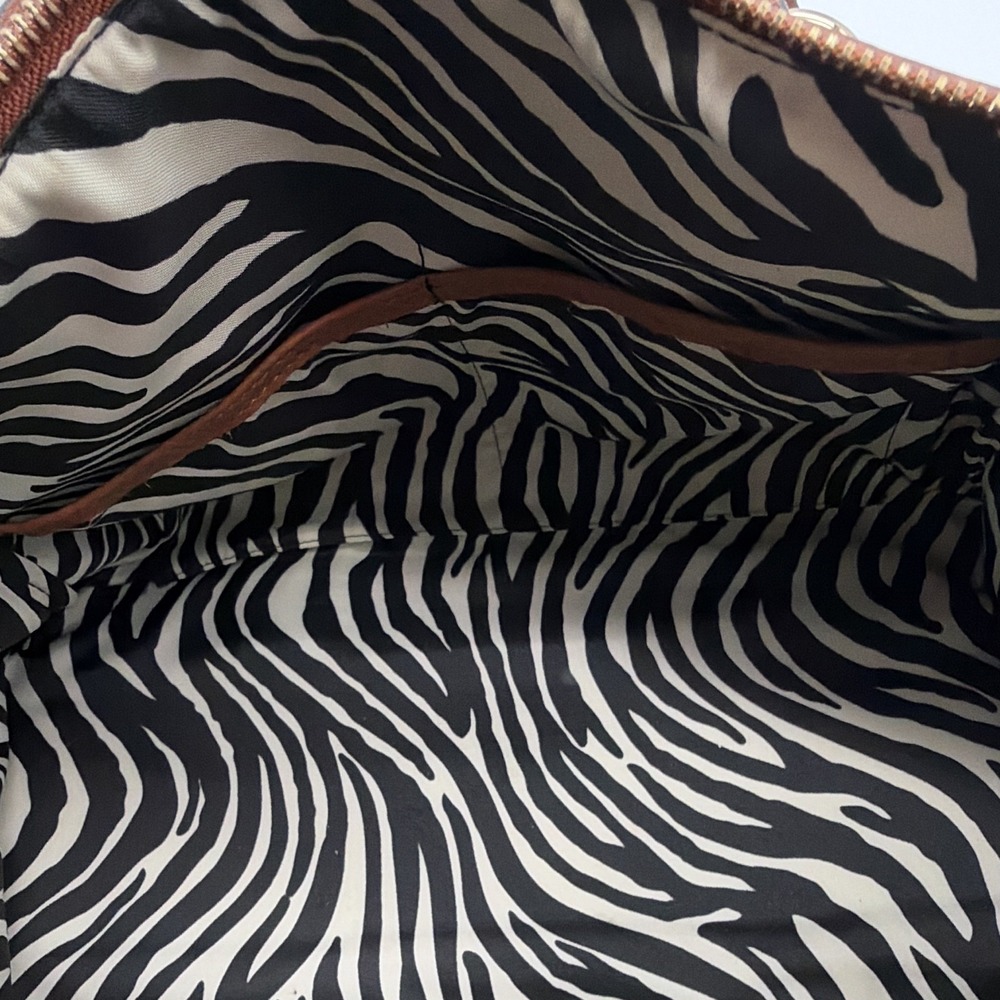 Longchamp Kate Moss Brown Zip Satchel Zebra Lining Gold Hardware Inner Pockets - Picture 6 of 7